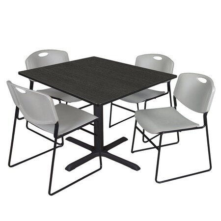 Regency Cain Square Table & Chair Sets, 48 W, 48 L, 29 H, Wood, Metal, Polypropylene Top, Ash Grey TB4848AG44GY